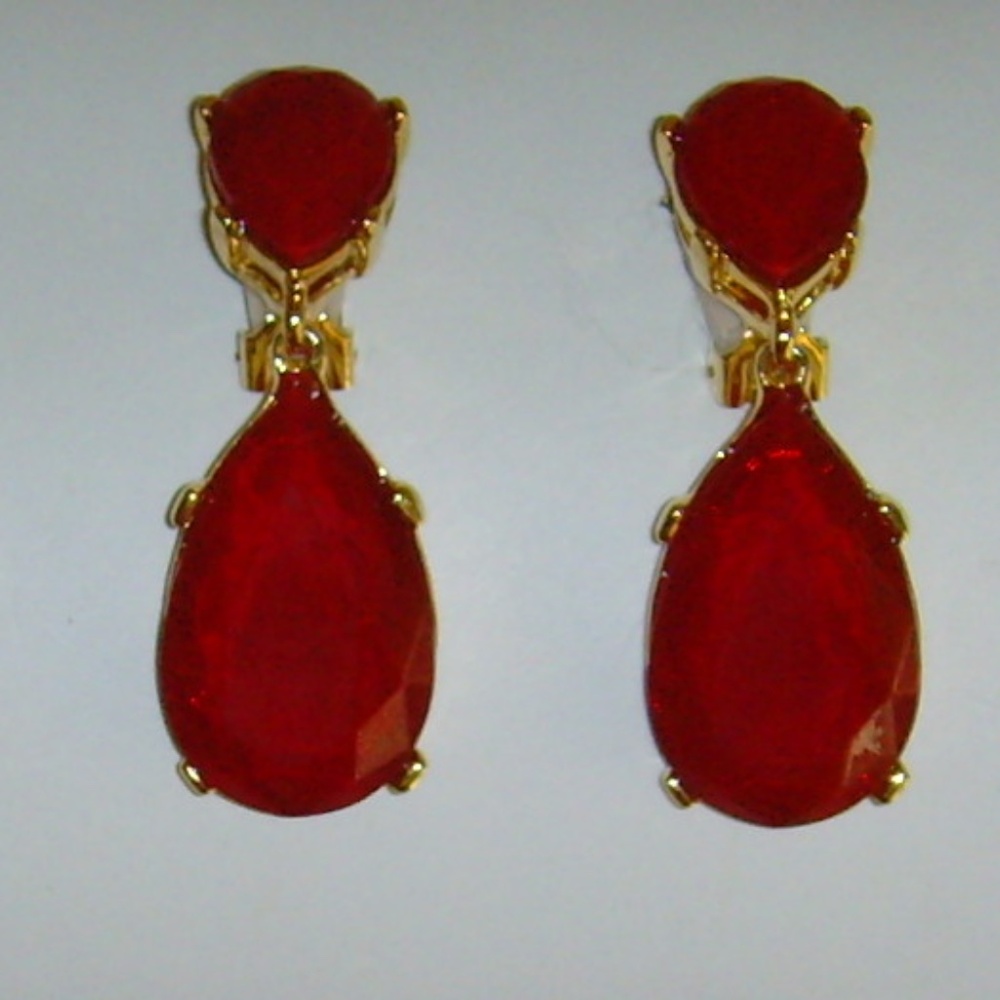 Kenneth Jay Lane Kjl Red Rhinestone Tear Drop Ear… - image 3
